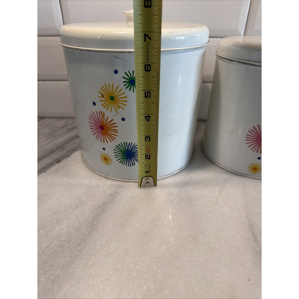 Vintage MCM Atomic Pattern Colorful Metal Canisters GW992 - Picture 9 of 14